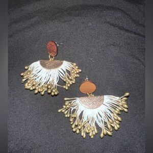 Elegant Gold and White Fringe Earrings